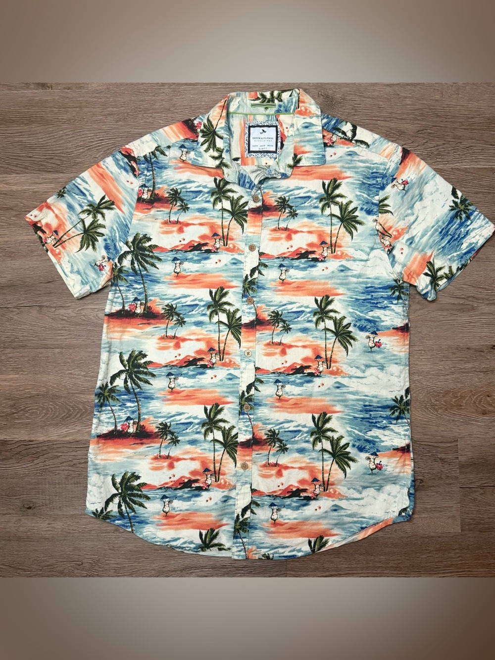 Tropical Palm Print Hawaiian Short-Sleeve Slim Fit Shirt - Multicolor